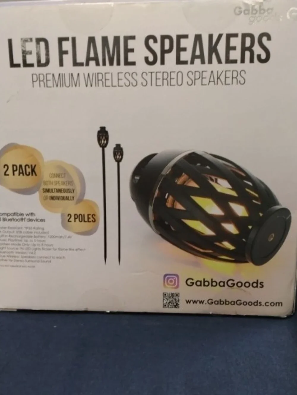 LED Flame Wireless Stereo Speakers - Black (2 Pack)